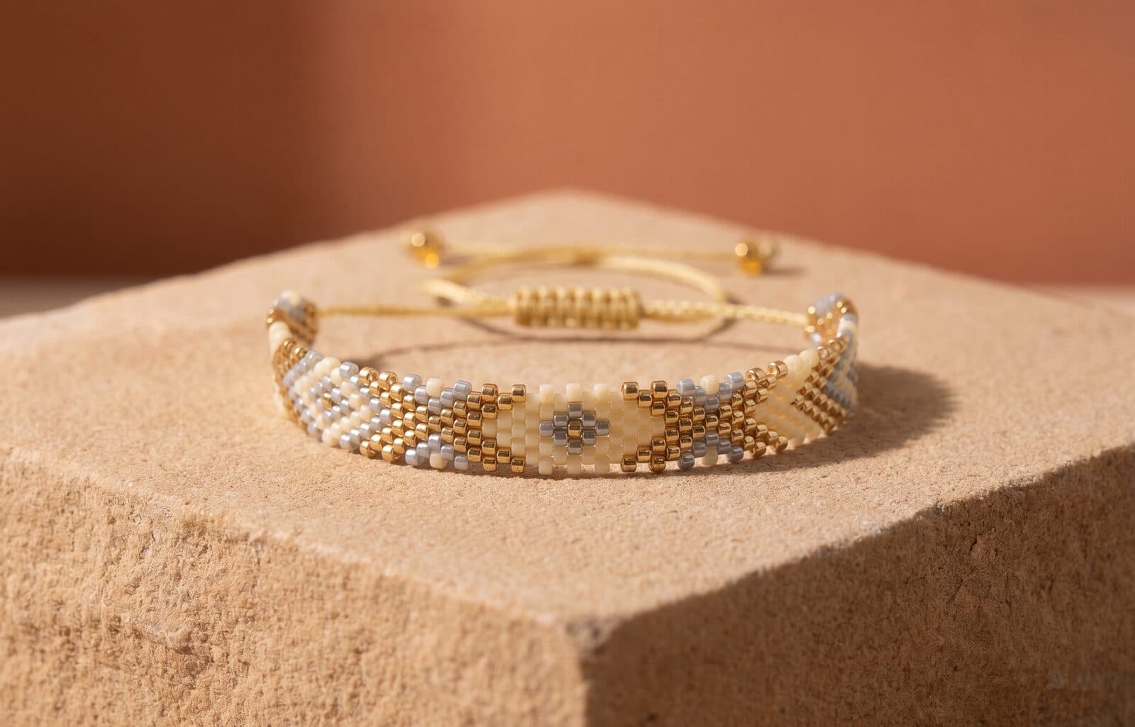 Pulsera Rombos Gris y Beige