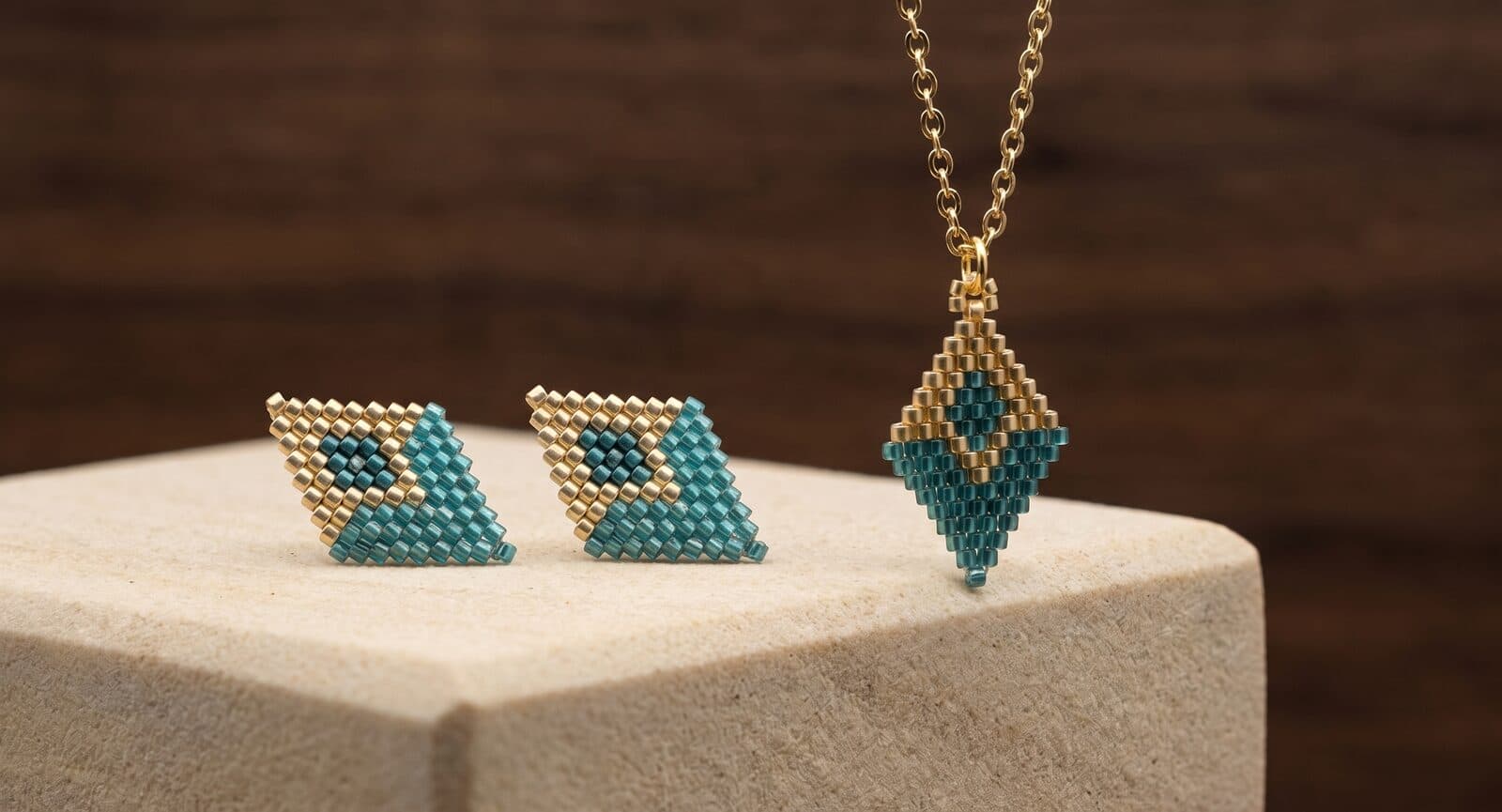 Set Rombo Turquesa y Dorado